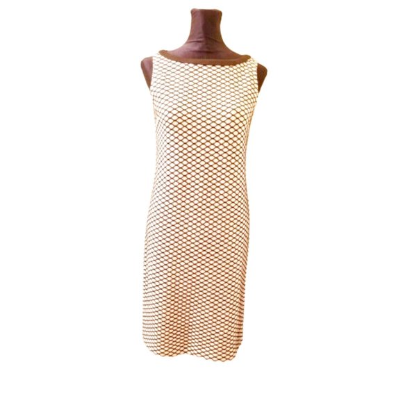 St. John Dresses & Skirts - ST JOHN Brown Ivory Knit Shift Dress Sz 2 Sleeveless Knee Length